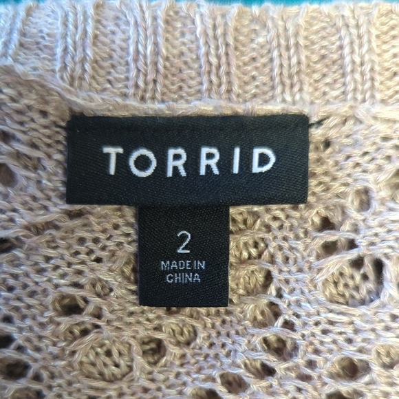 19884 Torrid Crochet Knit Open Front Duster Sweater Tan size 2X bohemian fall - Picture 5 of 7